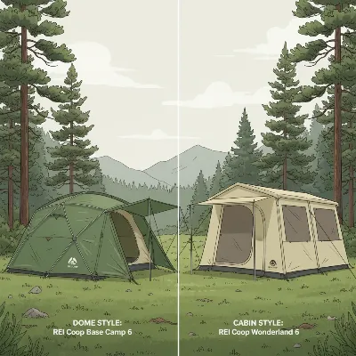 REI Co-op Base Camp 6 and Wonderland 6 tents side-by-side