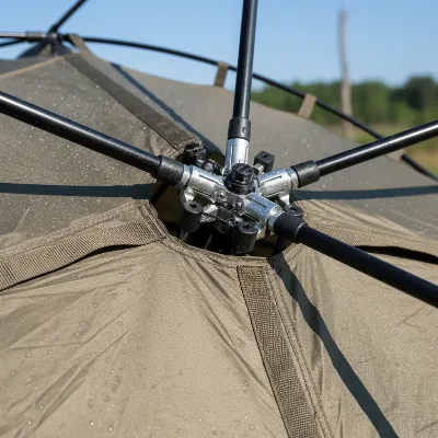 Close-up on the durable fabric and strong hub mechanism of a Gazelle T4 Tent.